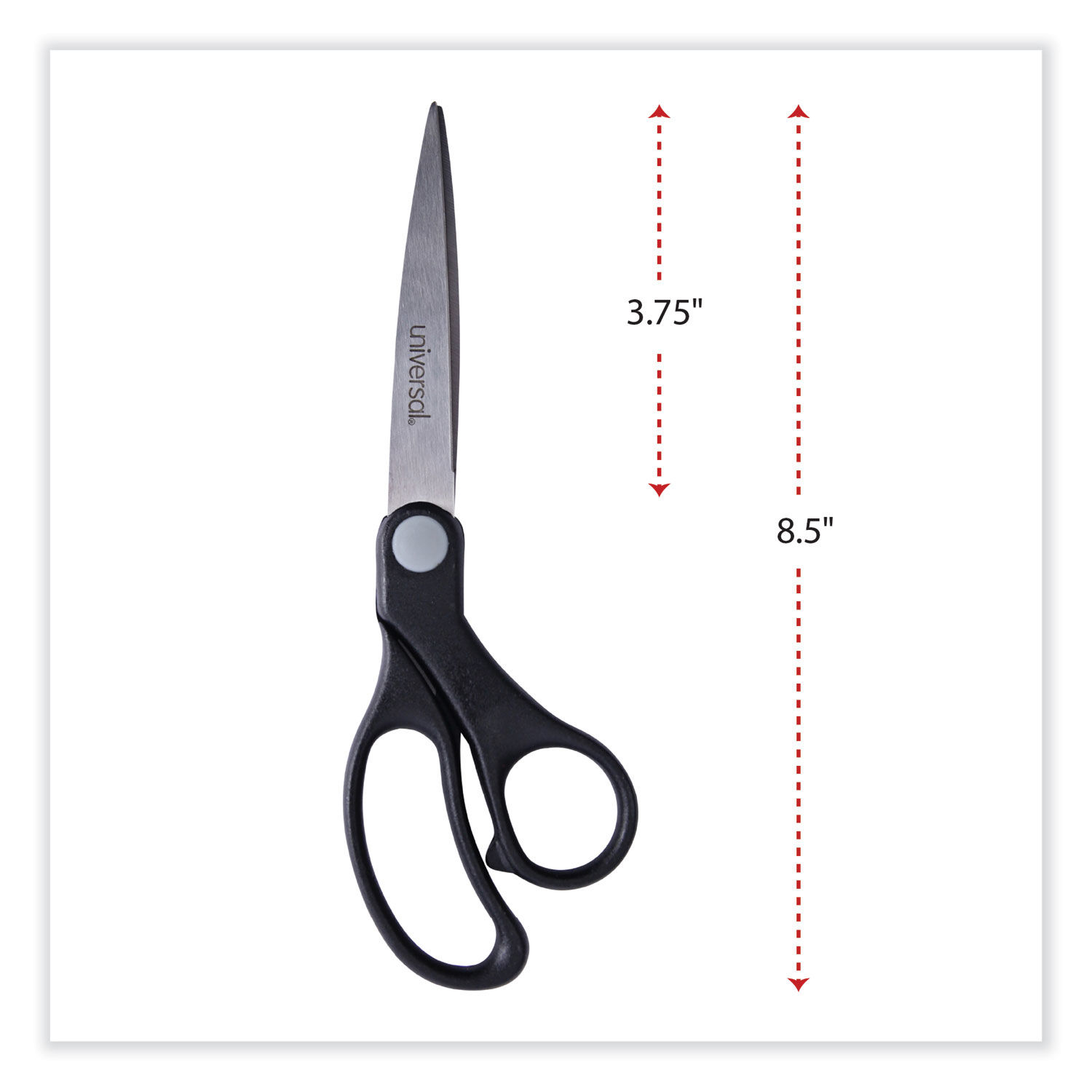 Stainless Steel Office Scissors, 8.5 Long, 3.75 Cut Length, Black Offset  Handle